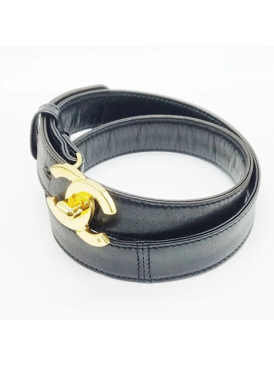 CHANEL Accessories - Chanel Belt Black Gold Leather 700-060225